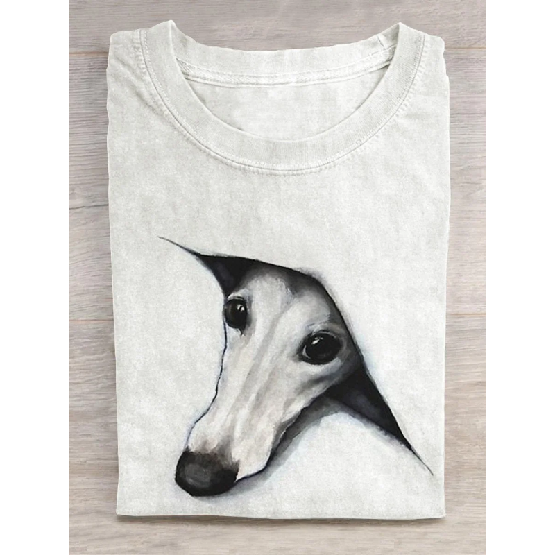 Greyhound Cute Dog Lover Art Casual Print T-shirt
