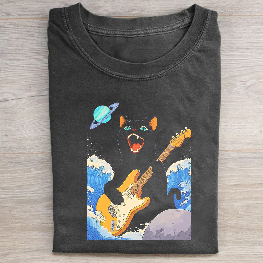 Rocking Cat Guitar Space Design Men's Graphic T-Shirt
