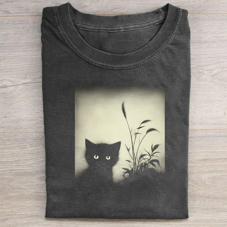 Black Cat Silhouette Graphic T-Shirt