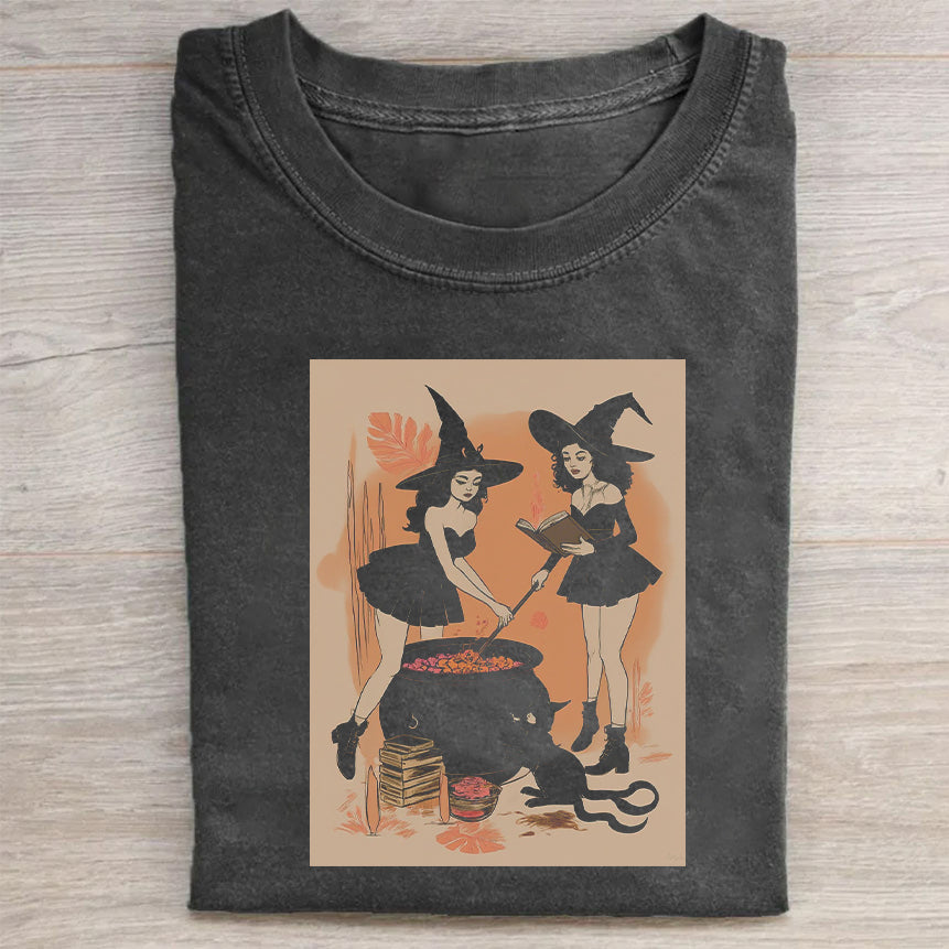 Witch Graphic Print Vintage Black T-Shirt