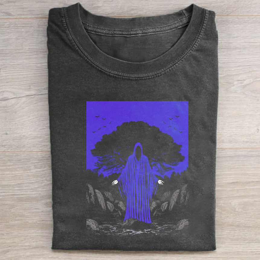 Mystical Ghost Tree Graphic Tee for Men Women Unisex Casual Short Sleeve T-Shirt