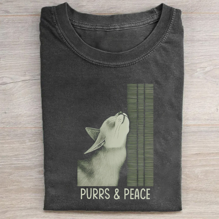 Cute Cat Graphic T-Shirt for Women Men Unisex Casual Tee Purrs Peace Design