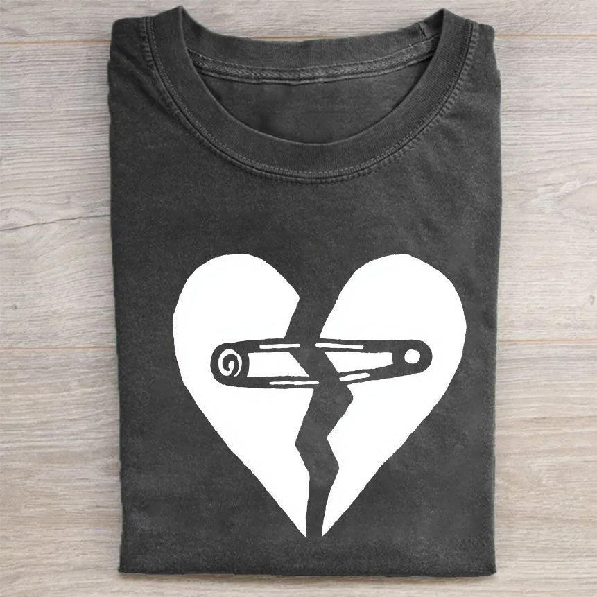 Broken Heart Safety Pin Graphic T-Shirt