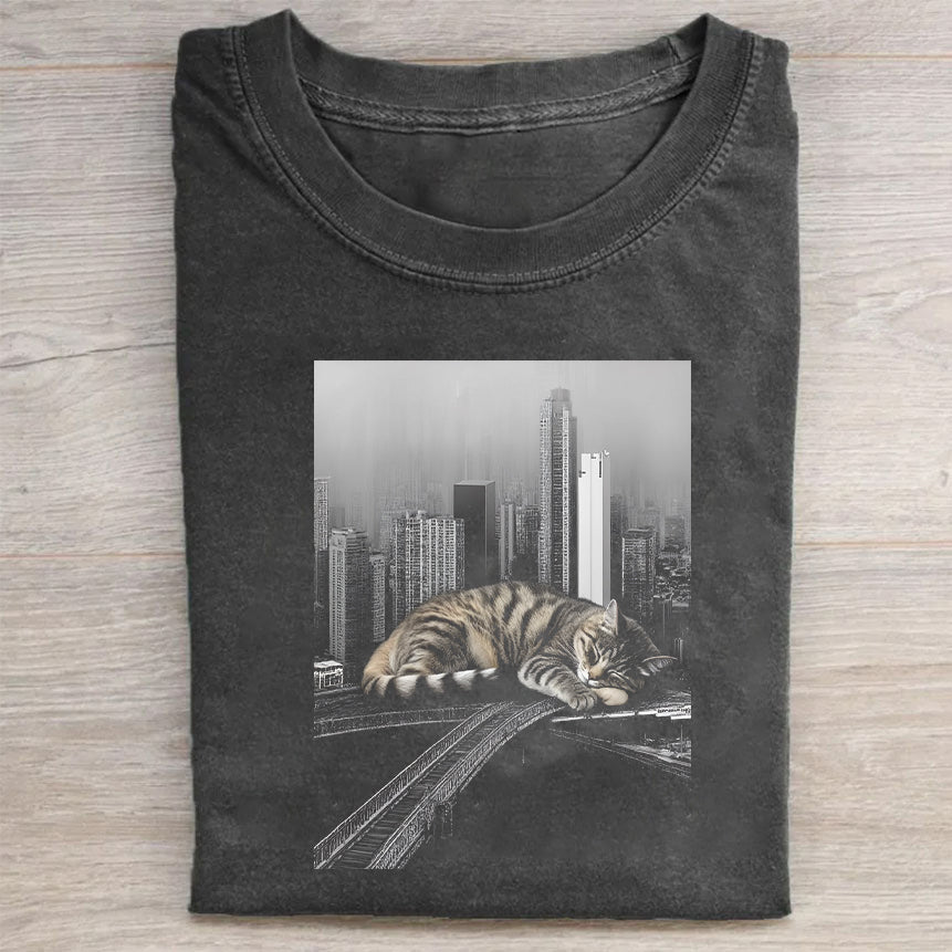 Cityscape Cat Graphic T-Shirt