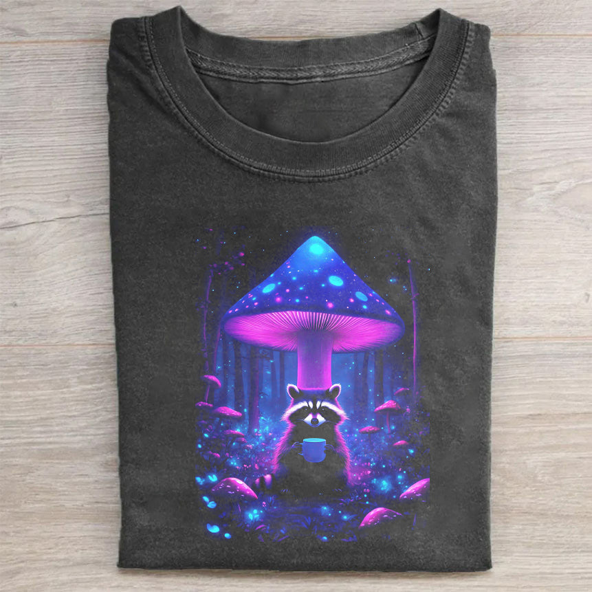 Mushroom Forest Raccoon Graphic T-Shirt