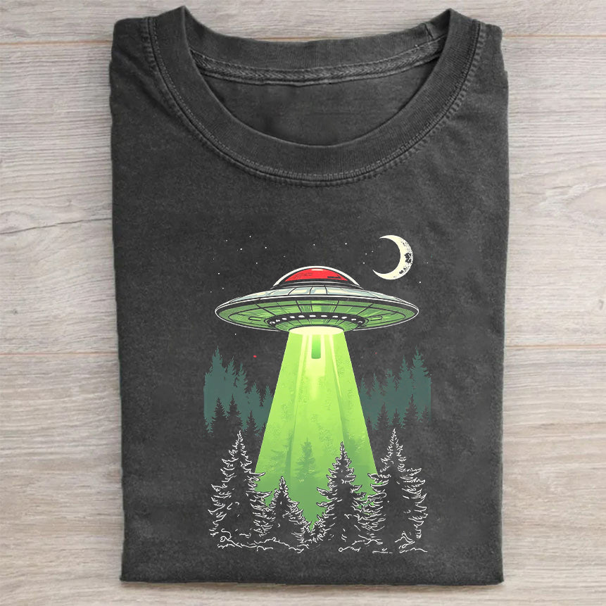 Alien UFO Forest Graphic T-Shirt