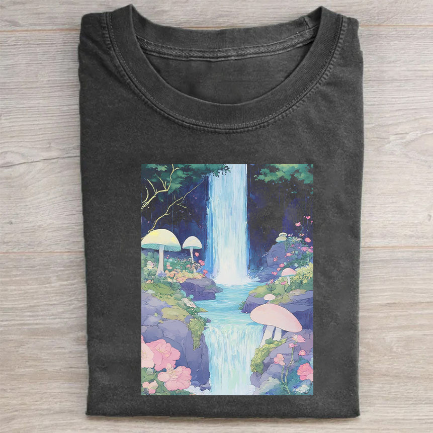 Enchanted Forest Waterfall Graphic T-Shirt