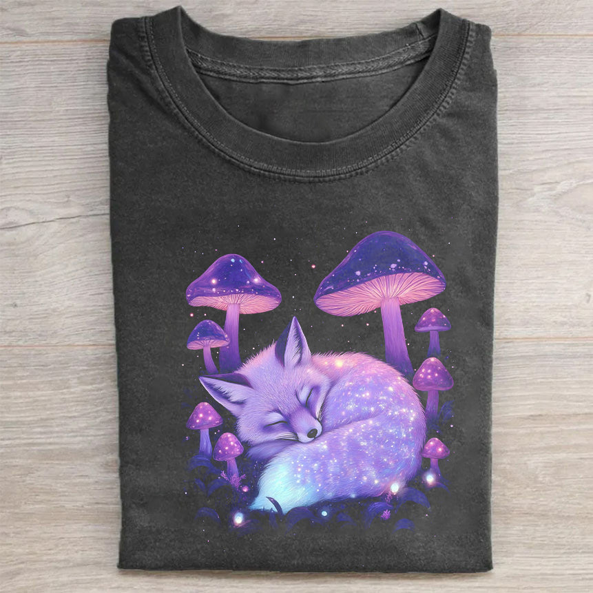 Purple Fox and Mushrooms Graphic T-Shirt