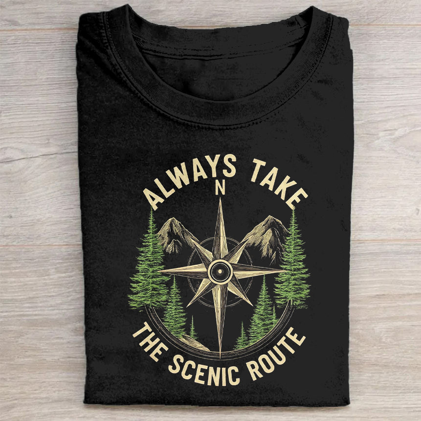 Always Take The Scenic Route Compass Graphic T-Shirt