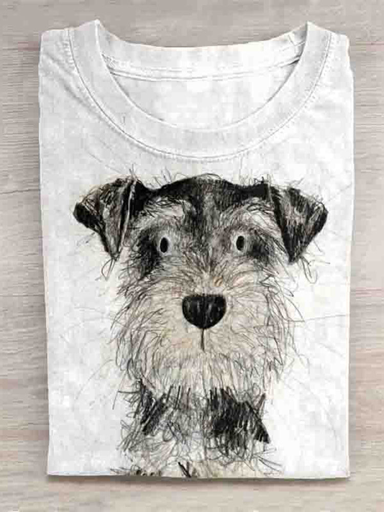 Cute Dog Scrawled Shock Puppy Art Print Casual Short Sleeve T-Shirt