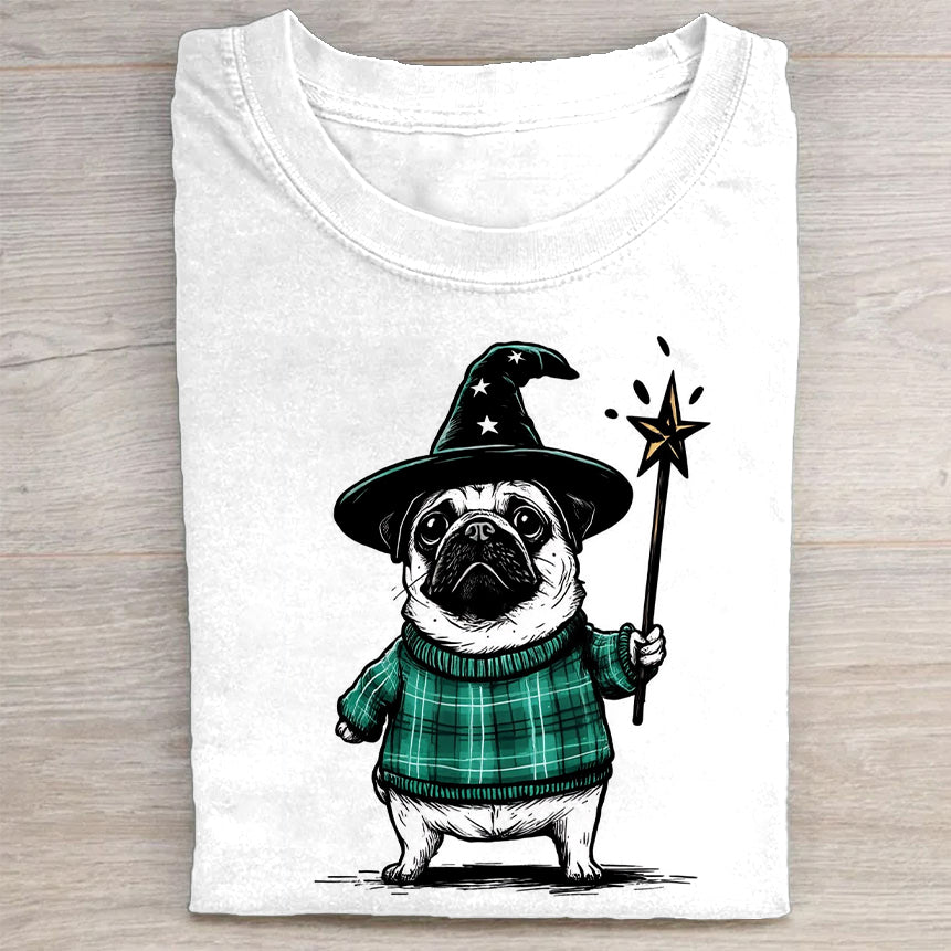 Cute Pug Wizard Graphic T-Shirt