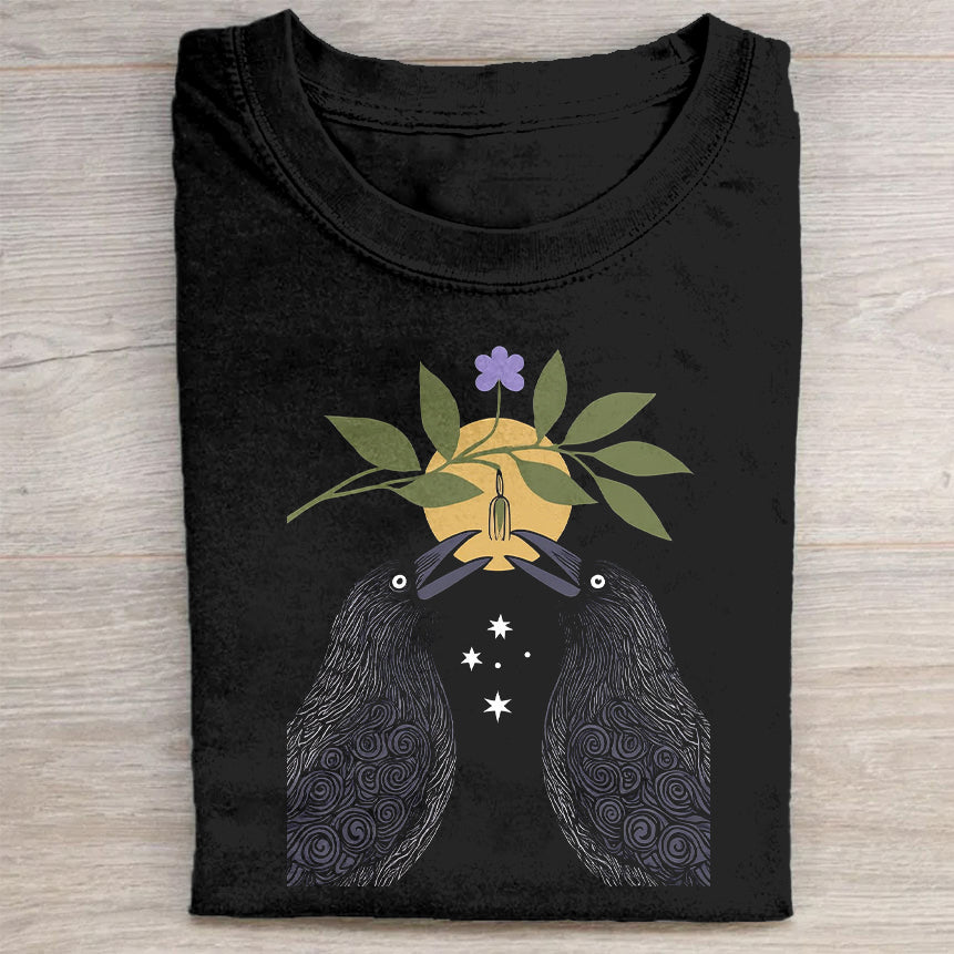 Black T-Shirt with Floral Graphic Design