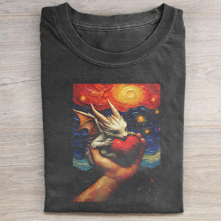 Artistic Graphic T-Shirt with Surreal Cat and Heart Design for Men Women Unisex