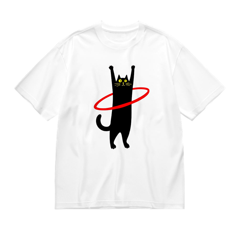 Cute Black Cat with Red Hula Hoop Graphic T-Shirt