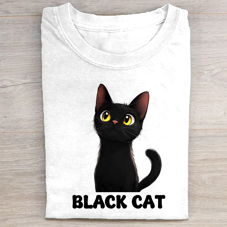 Black Cat Graphic Print T-Shirt
