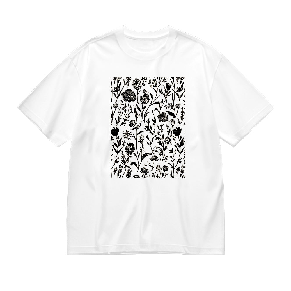 Black and White Floral Pattern T-Shirt