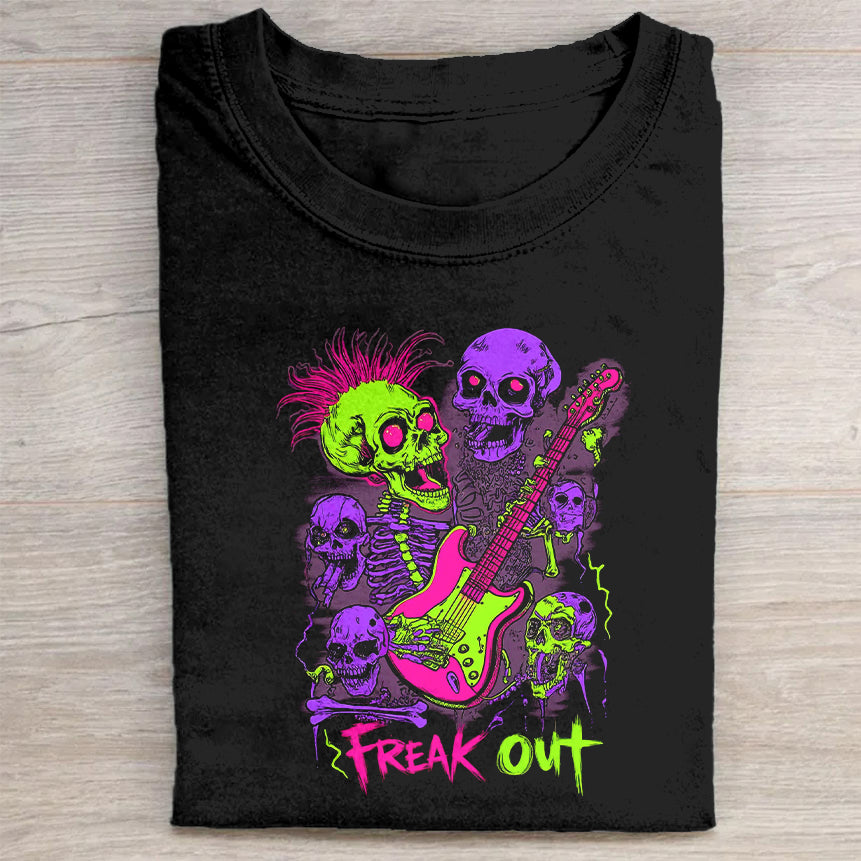 Freak Out Neon Skull Graphic T-Shirt