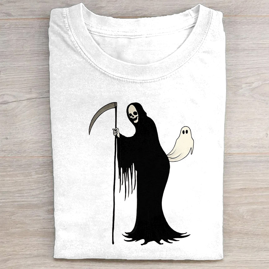Grim Reaper and Ghost Graphic T-Shirt