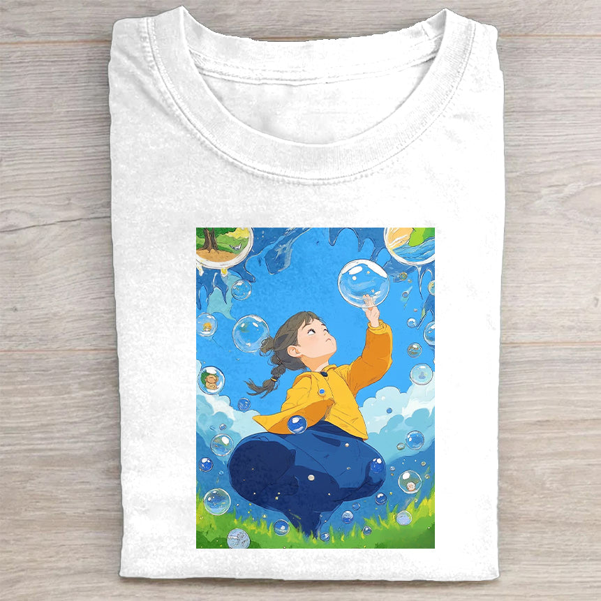 Cute Cartoon Boy in the Sky Graphic T-Shirt