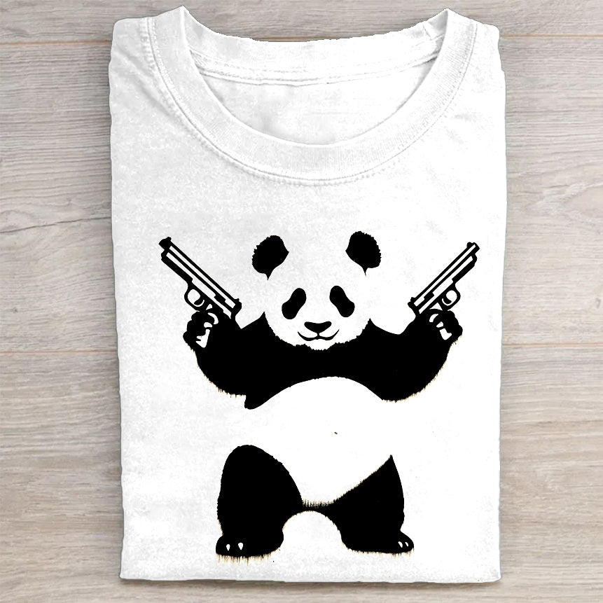 Cute Panda with Guns Graphic T-Shirt