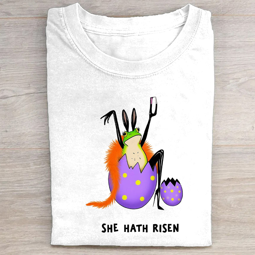 Easter Bunny with Egg She Hath Risen Graphic Print T-Shirt