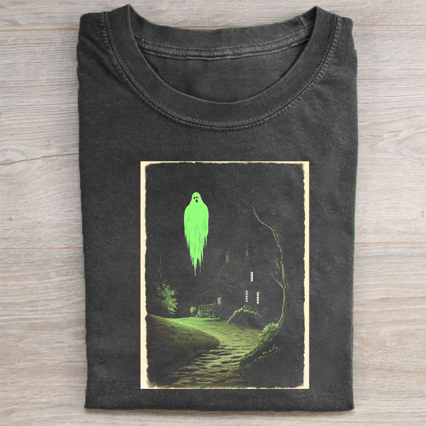 Glowing Ghost House Graphic T-Shirt