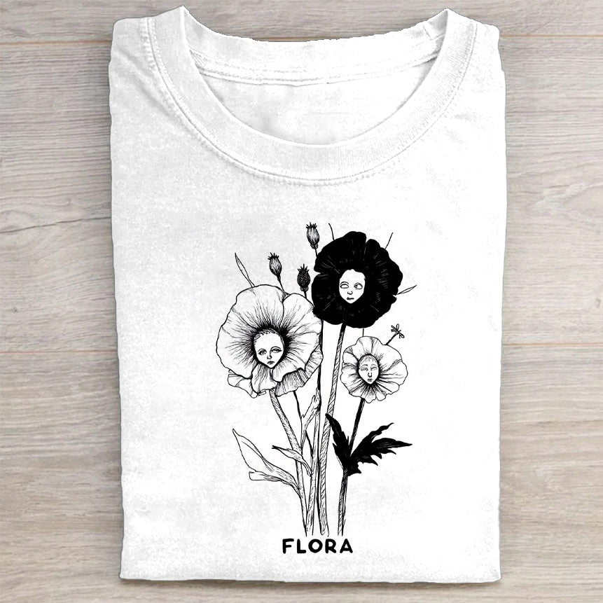 Floral Design Graphic Print Women's Casual T-Shirt