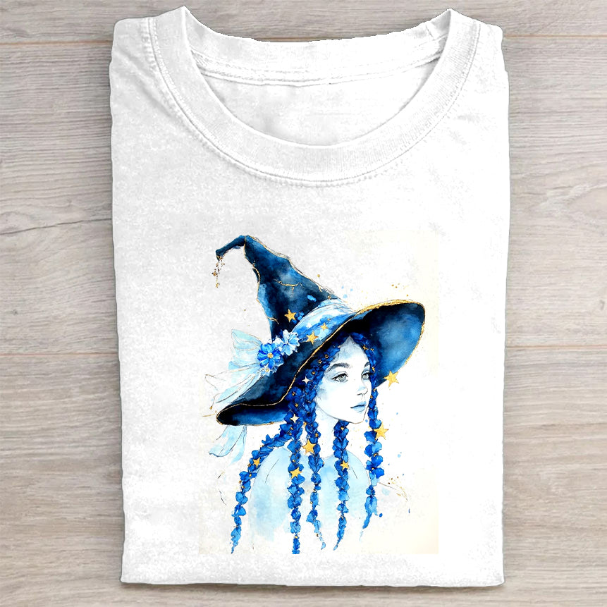 Witch Hat Octopus Art Print Women's Fashion Casual T-Shirt