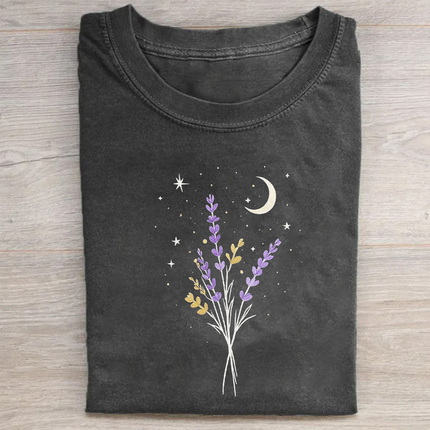 Lavender Moon Night Sky Graphic Tee Women's Casual Short Sleeve T-Shirt