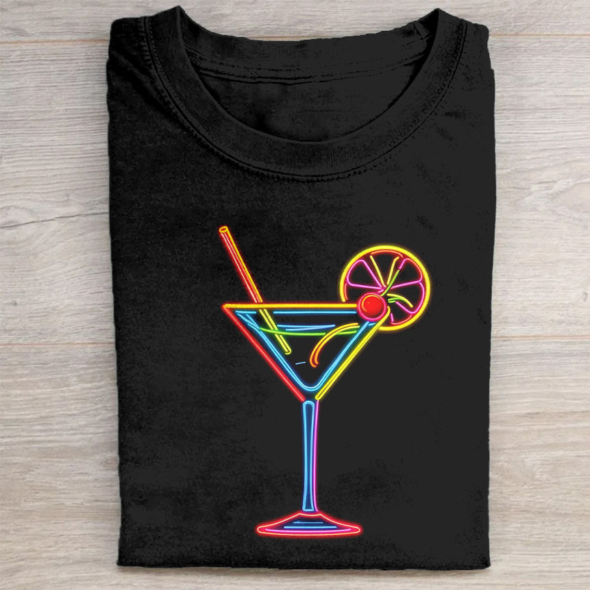 Colorful Neon Cocktail Graphic T-Shirt