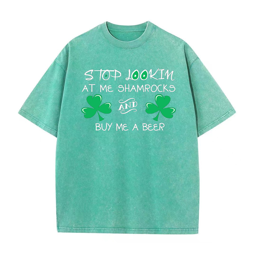 Retro St. Patrick's Day Stop Lookin At Me Shamrocks And Buy Me A Beer Unisex T-Shirt - heygraff