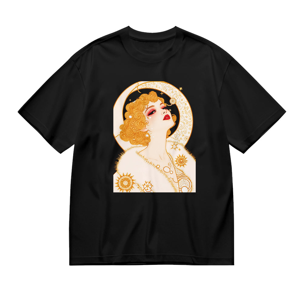 Vintage Art Nouveau Woman Black T-Shirt