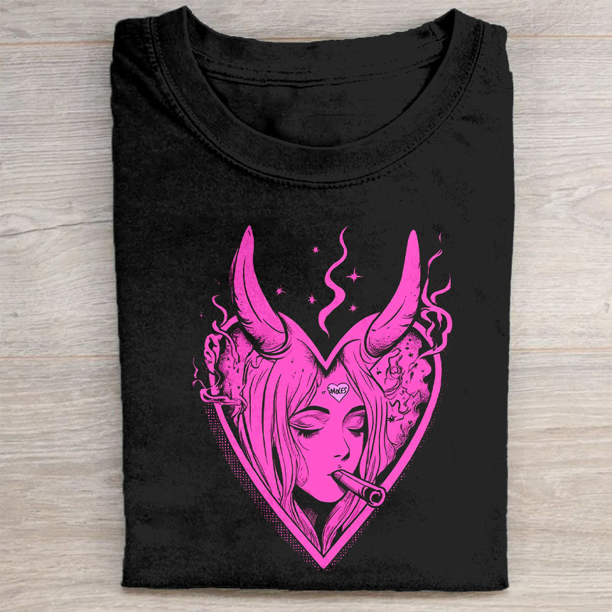 Pink Heart Demon Graphic T-Shirt