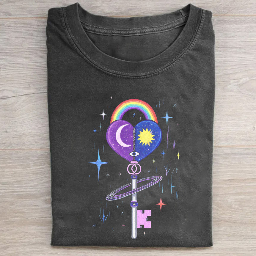 Galaxy Rainbow Moon Stars Graphic Print Men's Casual T-Shirt