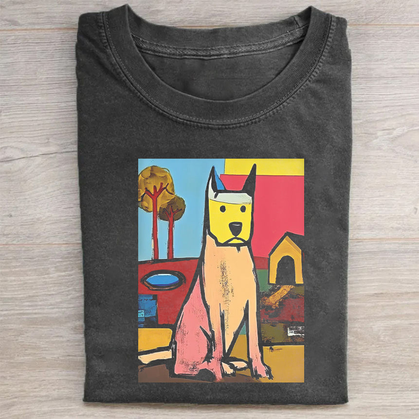 Artistic Dog Print Casual T-Shirt