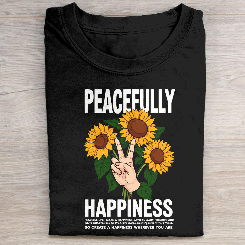 Peacefully Happiness Sunflower Graphic T-Shirt