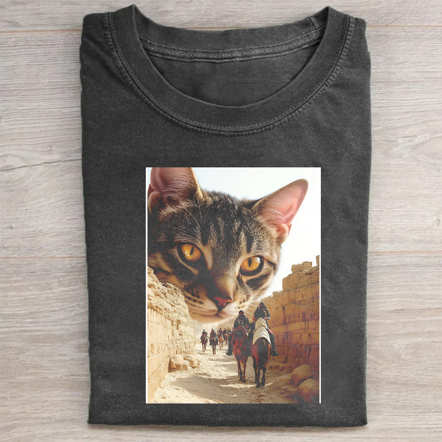 Cat in Desert Adventure Graphic T-Shirt