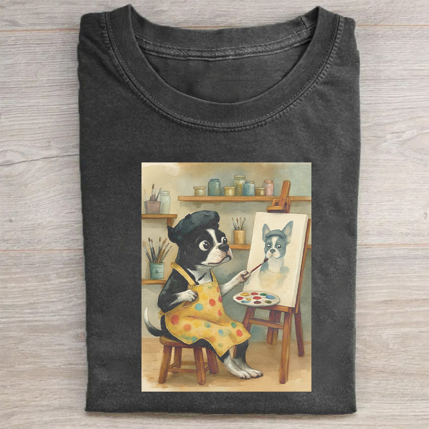 Artist Cat Painting Canvas Graphic T-Shirt