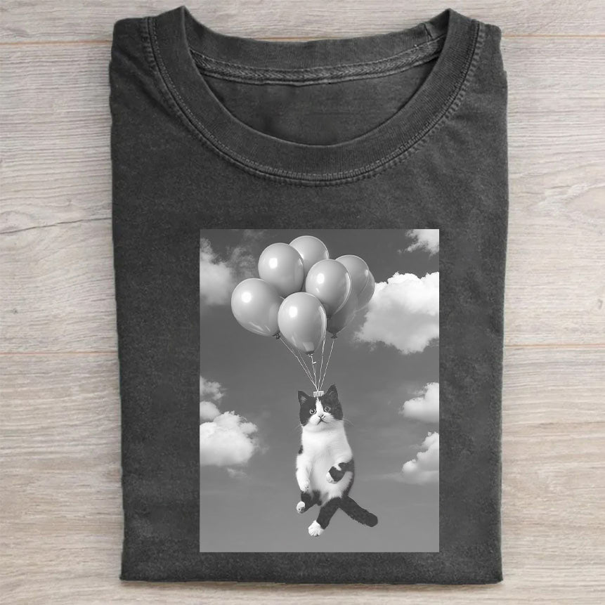 Cute Cat with Balloons Graphic T-Shirt
