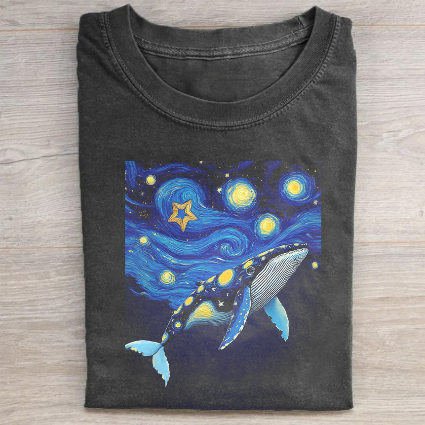 Whale and Stars Night Sky Graphic T-Shirt