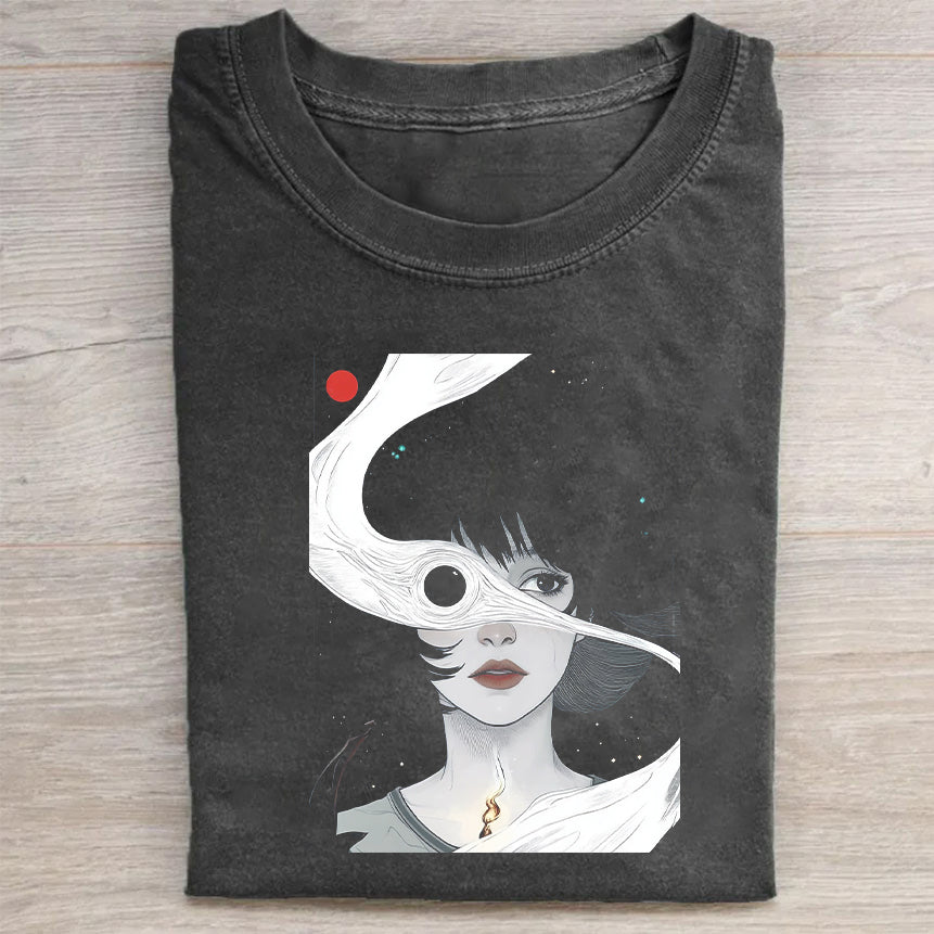 Short Sleeve T-Shirt Black Abstract Art Print Casual Wear