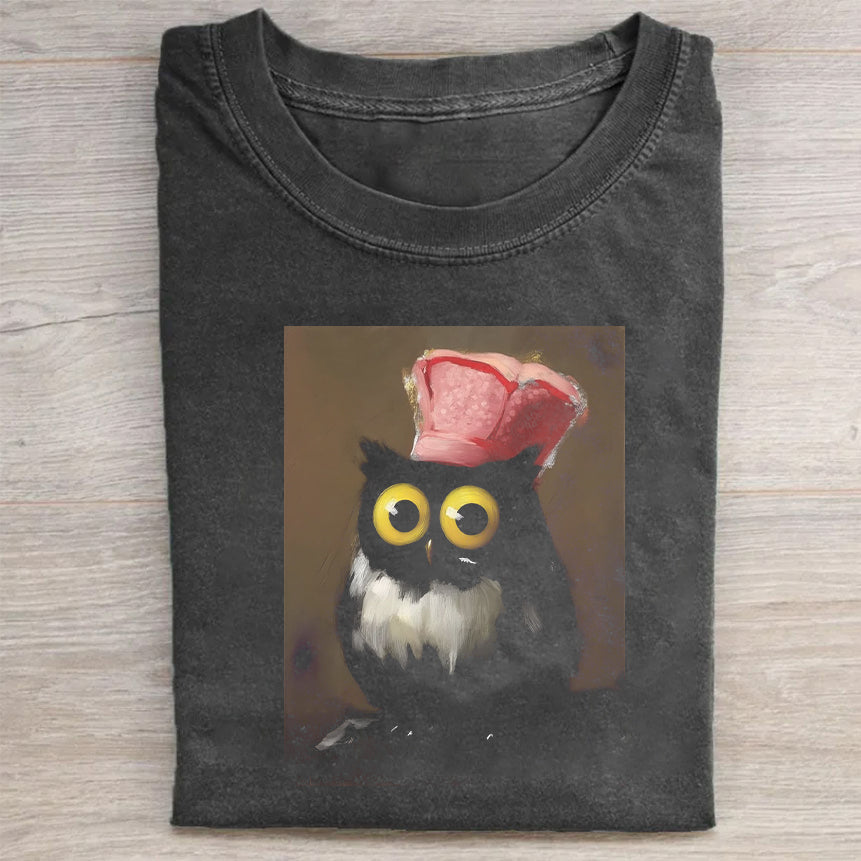 Cute Owl with Pink Hat Graphic T-Shirt
