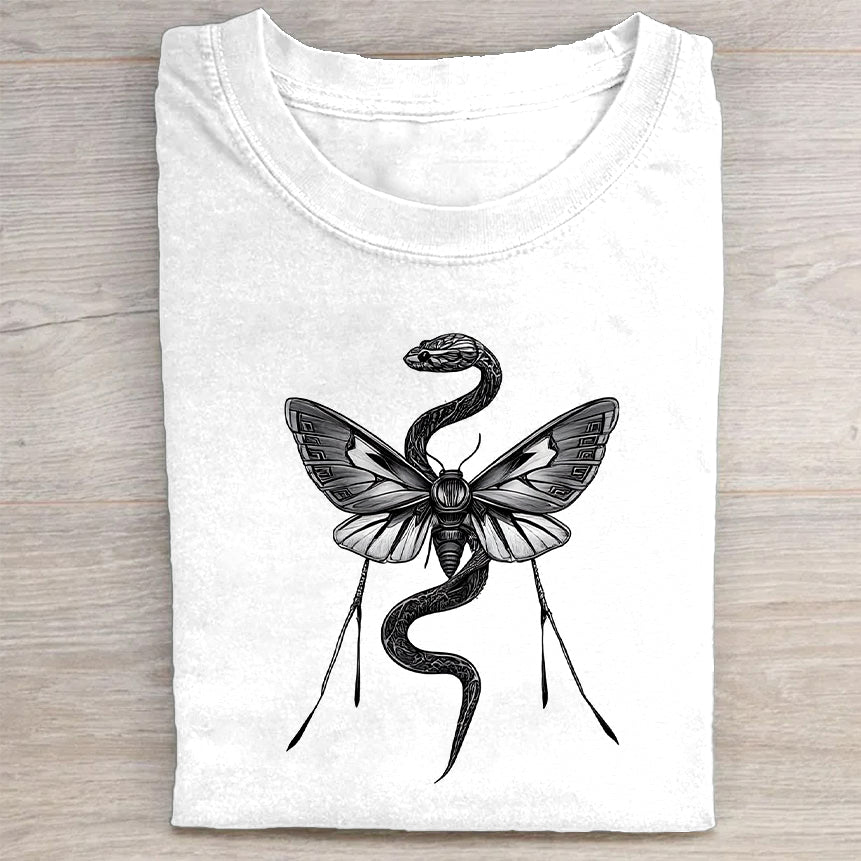 Mystical Snake Moth Graphic Print Men's Casual T-Shirt