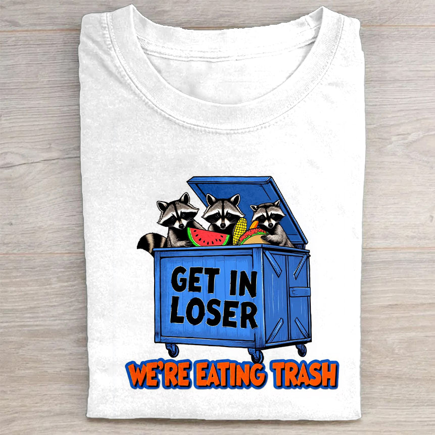 Raccoon Trash Can Graphic Print T-Shirt