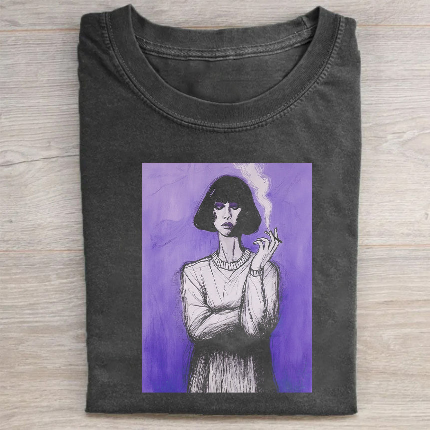 Artistic Purple Portrait Graphic T-Shirt