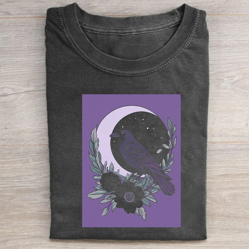 Raven Moon Floral Graphic Tee Shirt