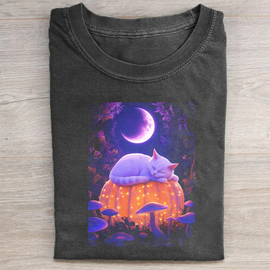 Dreamy Cat in Mushroom Forest Graphic T-Shirt