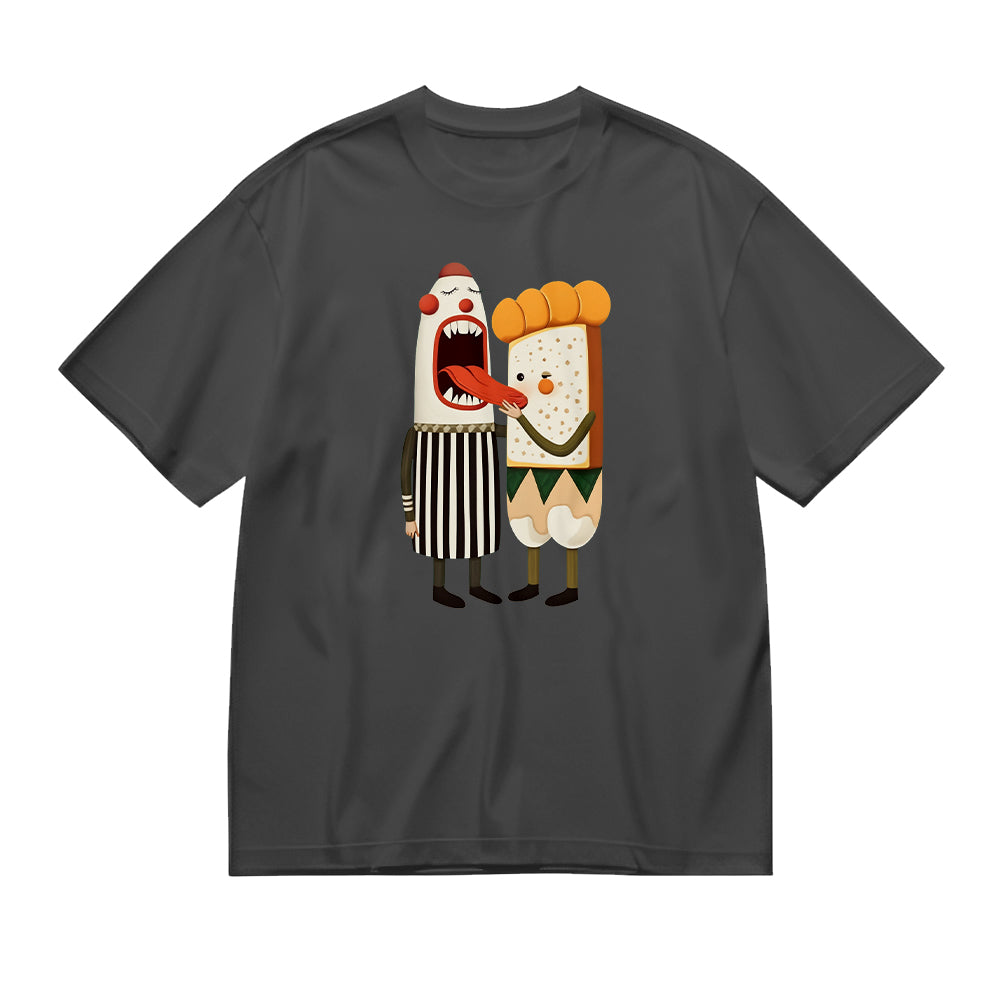 Clown and Bread Character Graphic T-Shirt