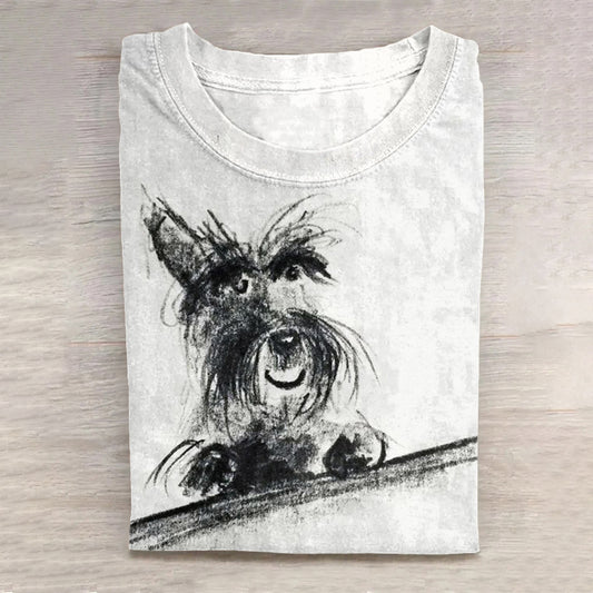 Scrawled Puppy Art Cute Dog Print Casual Short Sleeve T-Shirt
