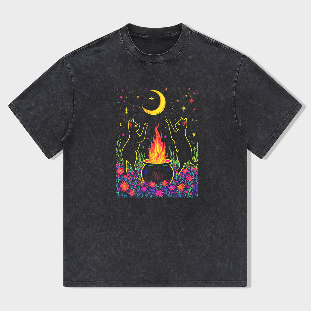 Witch Cauldron Moon Floral Graphic T-Shirt